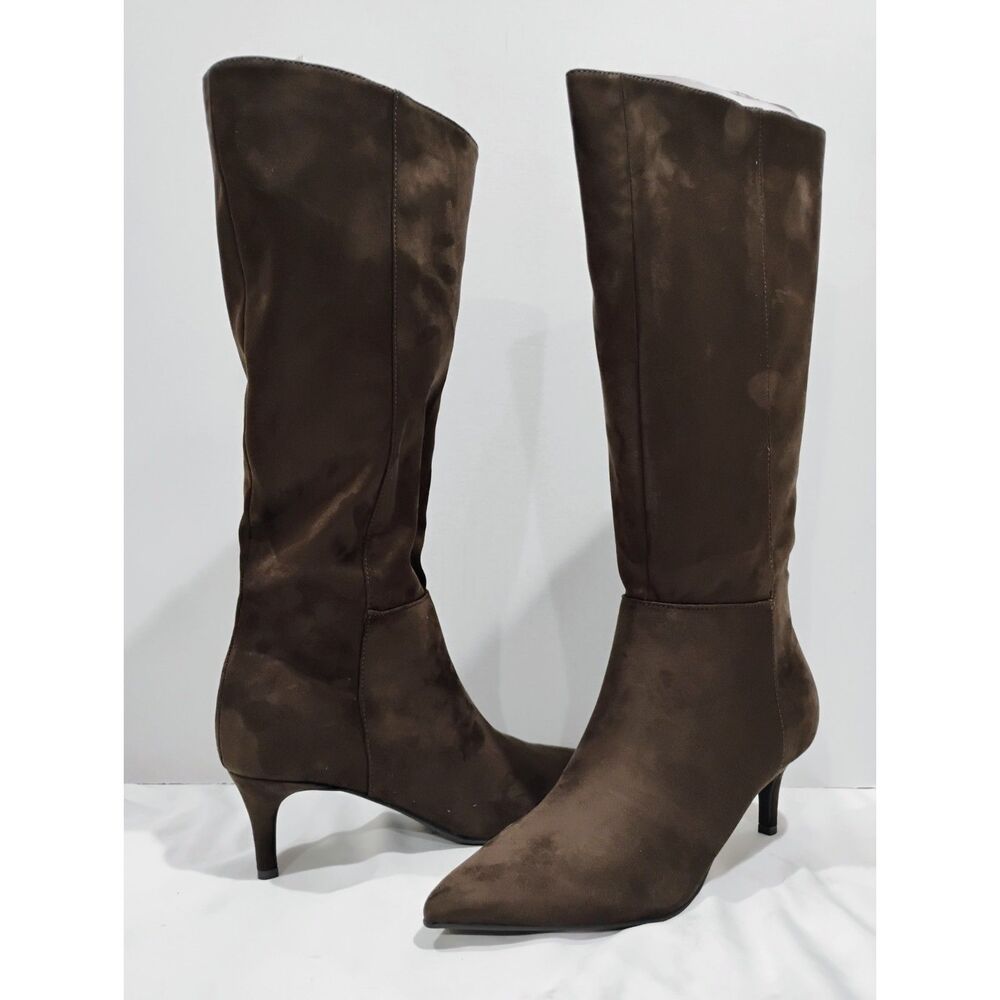Marc Fisher Women's Glint Tall Wide Calf Kitten Heel Boots Brown 8.5 - Picture 3 of 10